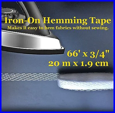 $12.99 • Buy Iron On Fabric Hem Tape For Curtain Panels 66' X 3/4  / 20m X1.9cm - Faster Easy