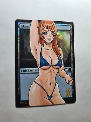 Island Foil Girl Anime Altered Magic Art Hand Paint By Demian Solis • $125