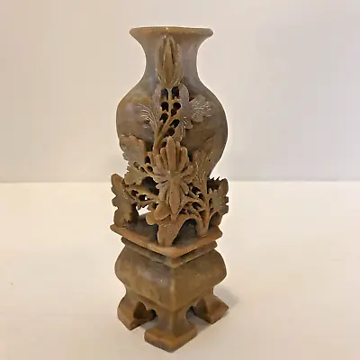 Vintage Chinese Soapstone Carving Floral Vase 5  Marked China Beautiful Decor • $29.99