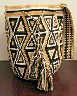 Bag Wayuu Mochila Bucket Boho Colombia Rioacha Brown Tan Black Yellow Purse #98 • $48