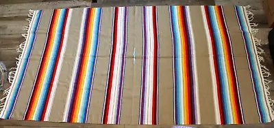 Vintage Mexican Saltillo Serape Textile Striped Blanket Large 44 X82 Rainbow • $74.89