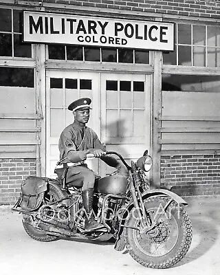 WWII Black Military Policeman On Motorcycle C1940s - Vintage Photo Reprint • $8.95