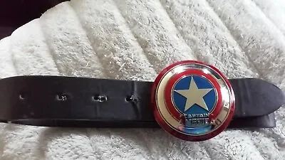 Marvel Captain American Metal Colourful Belt Buckle On Black Leather Belt.  • £10