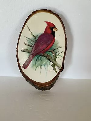 Red Cardinal Wall Hanging Wood Slice Plaque Vintage P.H Gommer • $15