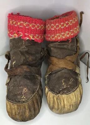 Vintage Native American Leather Moccasins Knit Band • $45