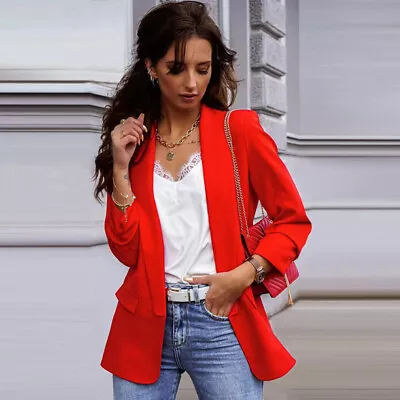 Ladies Casual Long-sleeved Formal Jacket Top Collared Suit Slim Elegant Daily • £11.89