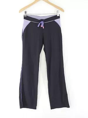 Marks And Spencer Sweatpants Flare Leg Black Purple Mesh Panels Stretch UK 8 • £11.99