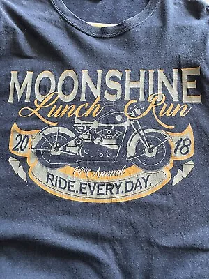 Vintage Biker Long Sleeve Shirt “Moonshine Lunch Run “Size Adult XL Dark Blue. • $7.99