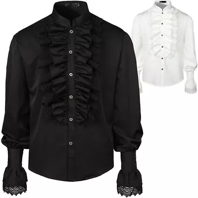 Men Shirt Tops High Collar Vintage Victorian Frilly Gothic Medieval Shirt Tops • £21.31