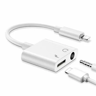 2in1 Adapter Splitter Audio Earphone AUX Charger For IPhone 7 8 11 12 X XS XR   • £3.49