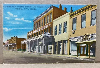 Famous Old Crystal Saloon And Washoe Club Virginia City Nevada Linen Postcard • $4.80