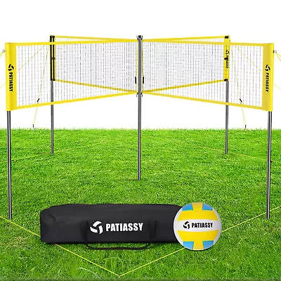 4 Way 4 Square Adjustable Volleyball Net & Volleyball Game Set Height Adjustable • $98.28