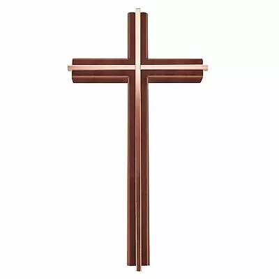 Cross For Wall Catholic Wooden Crosses Wall Decor 10 Inch Brown + Antique Copper • $32.74