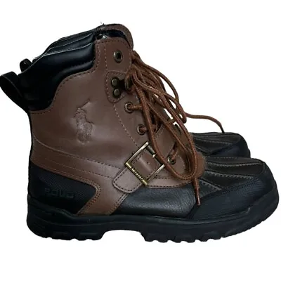 Polo Ralph Lauren Colbey Snow Boots Brown Leather Buckle Lace Boys Kids Size 4 • $26.25