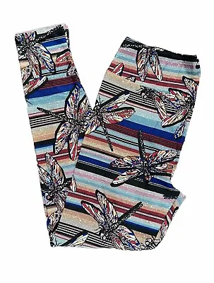 TC Lularoe Leggings Floral Stripe Dragonfly Rainbow NEW • $17.24