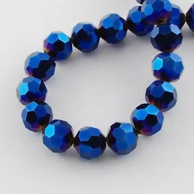 FACETED ROUND CRYSTAL GLASS BEADS 8mm 6mm 4mm METALLIC BLUE • £2.79