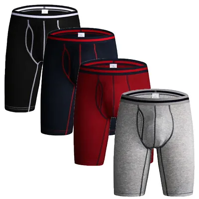 1/4PCS Men Soft Underwear Boxers Shorts Trunks Sport Mid-Waist Long Leg Panties • £8.65