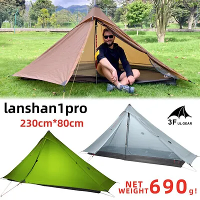 3F Lanshan 1 Pro LightWeight 1 Person Backpacking 20D Silnylon Wild Camping Tent • $346.50