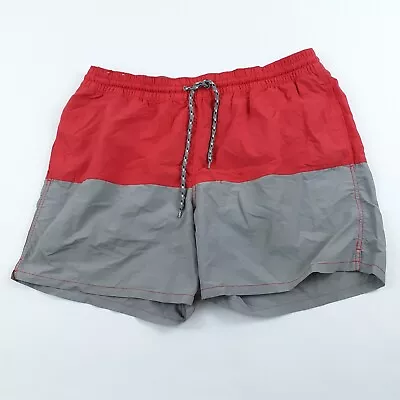 Merona Shorts Mens XL Swim Suit Surf Drawstring Red Grey Gym Mesh • $9.02