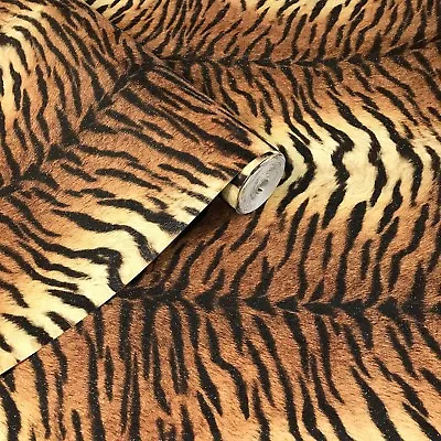 Wallpaper Tiger Line Faux Animal Fur Textured Modern Wall Coverings Orange Black • $4.44