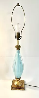 Vntg Blue Murano Wings Lamp Sommerso Pulegoso Works 32.5” Tall WHarp (Glass 12”) • $395