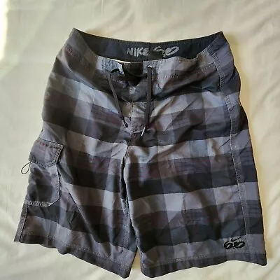 Nike 6.0 Board Shorts Mens Size 32 Medium Black Grey Plaid Swim Trunks Pockets • $20