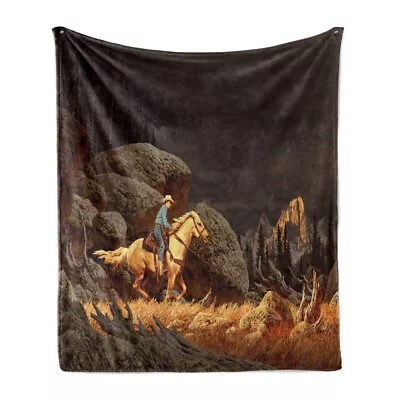 Western Soft Flannel Fleece Throw Blanket Cowboy Riding Horse • £30.99