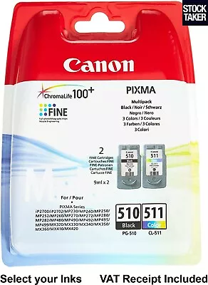 Genuine Canon PG-510 & CL-511 (Select Your Ink Cartridges) VAT Invoice • £17.95