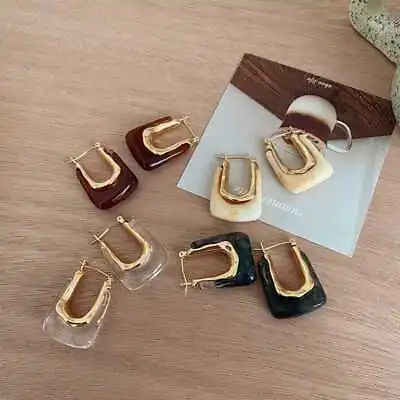 Vintage Simple Geometric Resin Hoop Earring Party Golden Acrylic U-Shaped Travel • $2.06