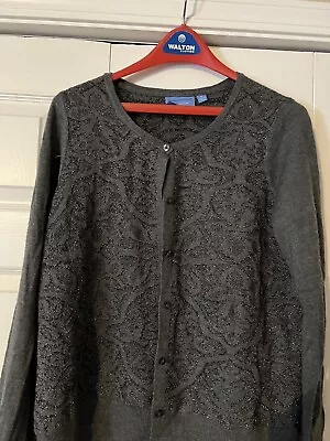 Vtg Simply Vera Wang XL Button Up Sweater Womens Grey Black Sheer Metallic • $8.99