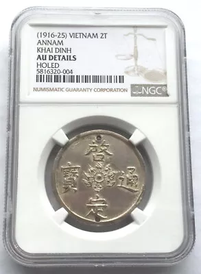 Vietnam 1916-25 Annam Khai Dinh 启定通宝  2 Tien NGC AU Silver CoinRare! • $1935