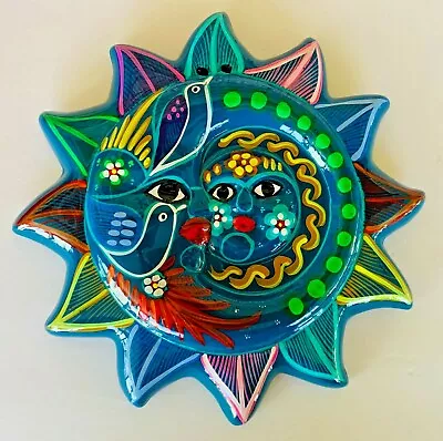 Mexican Sun Moon Face Eclipse Folk Art Talavera Pottery Hand Painted 10   #52 • $24.99