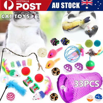 33 Items Lovely Pet Toy Bulk Buy Cat Kitten Toys Rod Fur Mice Bells Balls Catnip • $17.19