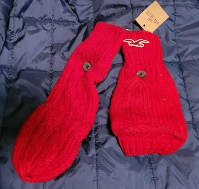 $21.99 • Buy NEW Hollister Cable Knit Red Winter Convertible Gloves Mittens Fingerless