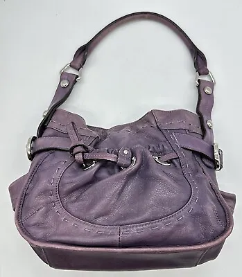 B. Makowsky Purple Top Handle Leather Handbag Purse Shoulder Drawstring Magnetic • $34.42