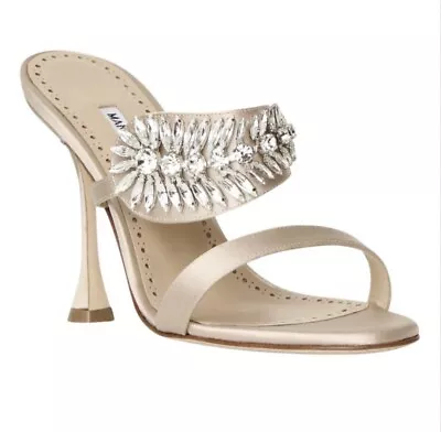 MANOLO BLAHNIK Skysan Champagne Nude Mule Sandals EU 40 UK 7 • £299