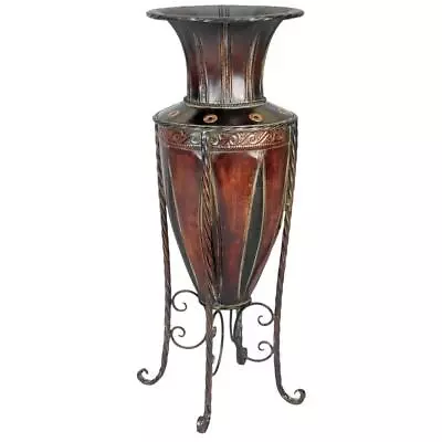 Vase Attached Metal Stand Brown Tall Metal Decorative Intricate Design • $47.83