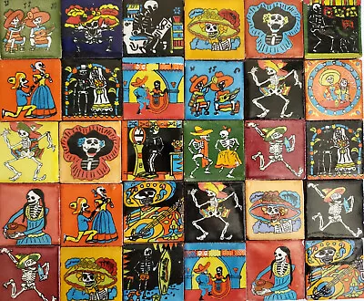 50 Pcs TALAVERA TILES 2 X 2  Mexican Clay Handmade Folk Art Day Of The Dead • $34
