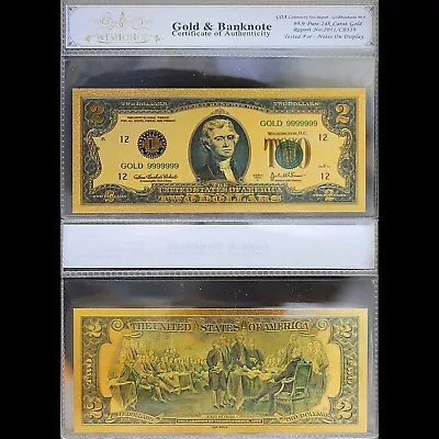 2003 $2 Two Dollar Bill Federal Reserve Banknote - 100mg 24K Gold With White COA • $14.95