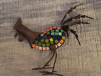 Metal Mosaic Yard Art Deco Rooster 4 Adjustable Feathers Bright Colorful  24  • $22