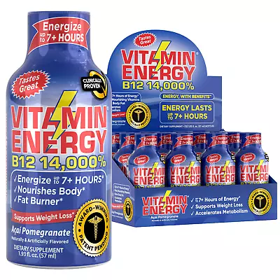 (12 Pack) Vitamin Energy® B12 14000% Acai Energy Shots Clinically Proven • $29.95