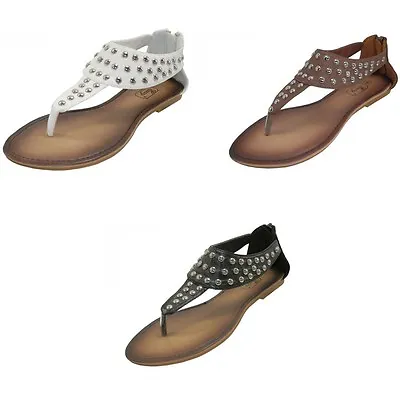 New Women's Gladiator Roman Sandals Studded Flats Thong Shoes Back Zipper Sizes • $10.11