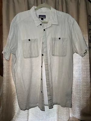 Men’s Patagonia Short Sleeve Off White Linen Button Up Shirt Size Large • $74.99