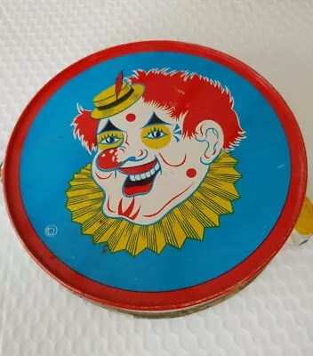 Vintage Toy Tamborine Metal T Cohn Clown Happy MADE IN USA 7  Nice • $12.95