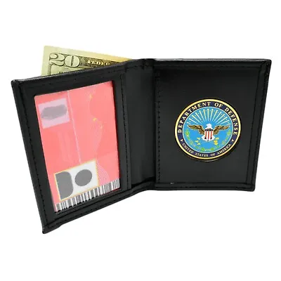 DOD Department Of Defense Mens Black Leather Bi Fold Billfold Wallet NEW • $31.82