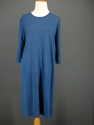 J JILL Sweater Dress S Blue Knit Linen Tunic Lightweight Semi-Sheer Oversized • $22.49