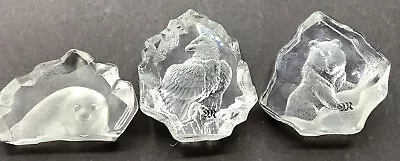 MATS JONASSON Baby Seal Bear Eagle Full Lead Crystal Paperweight (signed) Sweden • $35