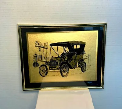 Vintage 1980 Framed Art Of Gold Foil Ford Model T 1915  By Kafka Industries LTD • $15