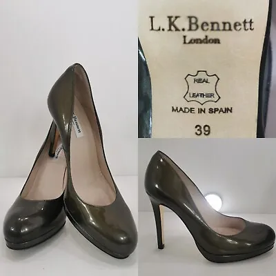£49.99 • Buy LK Bennett Sledge Grey Almond Toe Stiletto Heel Patent Court Shoes UK 6 EUR 39