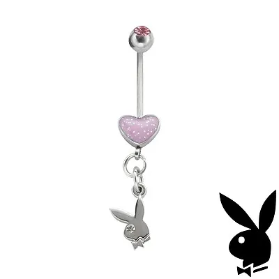 Playboy Belly Ring Bunny Dangle Heart Pink Gem 316L Steel Mothers Day Xo NEW NWT • $14.69